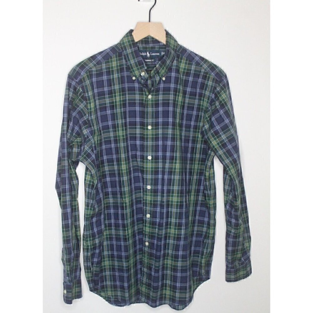 Ralph Lauren Shirt Mens Medium Blue Green Yellow Classic Fit Button Down Shirt